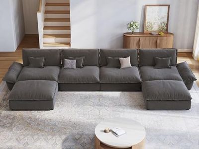POVISON 182.7'' Oversized Modular Sectional Sofa, Extra Large Deep Seat Cloud Couch, Wide U Shaped Sectional Couch with Adjustable Backrest, Modern Comfy U-Shaped Corner Couches for Living Room, Grey