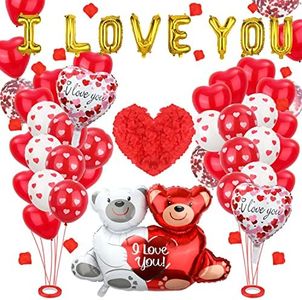 58 Piezas Kit de Globos de Corazón Rojo, Globos de Corazones Grandes con Globo de Corazón Rojo I Love You para Aniversario para Decoraciones Románticas