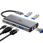 YXwin USB C Hub Adapter, USB C to HDMI 4K, 6 in 1 USB C Dock Dongle with Gigabit Ethernet RJ45, Type C Power Delivery Port, 3 USB 3.0 Ports for Macbook Pro/Air, Samsung, Huawei, XPS, and More