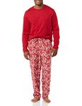 Amazon Essentials Men's Flannel Pyjama Set (Available in Big & Tall), Red Mono Santa, S