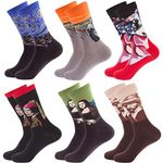 Mens Colorful Dress Socks - Funky Pattern Socks Novelty Smart Design Cotton Casual Calf Socks 6 Pairs, Painting Series, UK6-11.5