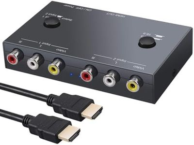 CAMWAY 2 Port RCA to HDMI,AV to HDMI Converter Dual AV to HDMI Converter AV Switch RCA to HDMI Adapter Support 16:9/4:3 PAL/NTSC Compatible with WII N64 PS1 PS2 PS3 VHS VCR DVD Players