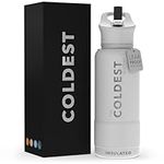 Coldest Sports Water Bottle with Straw Lid Vacuum Insulated Stainless Steel Metal Thermos Bottles Reusable Leak Proof Flask for Sports Gym (Epic White)