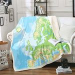 World Map Plush Blanket Geography Fleece Throw Blanket Kids Boys Girls Map Sherpa Blanket Ultra Soft Decor Educational Fuzzy Blanket for Sofa Bed King 87x94 Inch