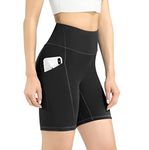 Leovqn Women's Cycling Shorts with Pockets High Waist Gym Running Shorts for Workout Yoga Sports Black M