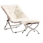 SESHINELL Comfy Saucer Chair with Ottoman, Oversized Foldable Faux Fur Lounge Chair Set Reading Chair with Metal Frame Moon Lazy Chair Accent Chair for Bedroom, Living Room, Dorm Rooms, Beige