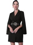 Allegra K Women's Elegant Slit Sleeve Belted Double Breasted Work Office Blazer Dress Black Large