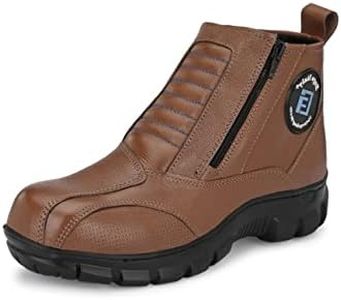 Eego Italy Rider-4, Water Resistant Biker boot/Motorcycle riding boot, real leather upper & anti slip sole with steel toe protection, padded in socks, 3M Reflectors,lace free and walkable with shin and ankle protection_RIDER-4-TAN-6