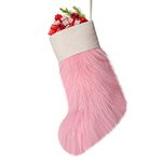 LOMOHOO Christmas Stockings Pink Faux Fur Stockings for Christmas Decorations Farmhouse Rustic Large Christmas Stocking for Fireplace Decor Christmas Ornaments Gift Bags(Pink)