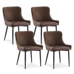 TUKAILAi Set of 4 Dining Chairs Brown Faux Leather Upholstery Leisure Kitchen Chairs Armchair Tub Chairs with Padded Seat and Metal Legs Dining Living Room Lounge Reception Restaurant