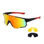 Long Keeper Cycling Glasses with 3 Interchangeable Lenses Polarised Sport Sunglasses Anti-UV400 Windproof Cycling MTB Goggles for Men Women (Grey+Yellow+Red)