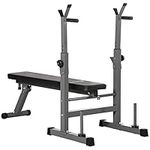 Soozier Adjustable Weight Bench, Foldable Bench Press with Barbell Rack and Dip Station for Home Gym, Strength Training Multiuse Workout Bench, Black and Grey