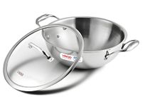Vinod Platinum Triply Stainless Steel Extra Deep Kadai with Glass Lid - 2.5 L, 22 cm |2.5mm Base, Even Heating, Less Oil Healthy Cooking, Heavy Bottom Induction Cookware Kadhai for Cooking & Frying