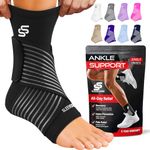 Sleeve Stars Ankle Brace for Women & Men, Ankle Wrap for Sprained Ankle, Compression Sleeve for Plantar Fasciitis Relief, Easy Customizable Support: w/Removable Strap (Single/S:9"-10"/Black)