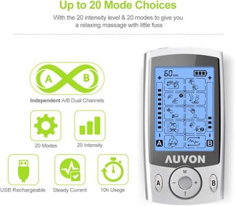 AUVON Dual Channel TENS Machine – 20 Modes, Muscle Stimulator with Pads