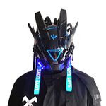 JAUPTO PipeHair Punk Mask Helmet,LED Light Futuristic Techwear Mask,Sci-Fi Full-Face Punk Helmet Costume Accessory (blue)