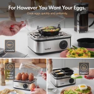 VonShef 3-in-1 Egg Boiler, Poacher & Omelette Maker – 16 Egg Capacity, Stainless Steel, 500W