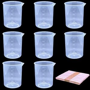 9 Pack Plastic Beakers, 300ml/10.1oz Epoxy Mixing Cups, Plastic Graduated Cup Clear Measuring Cup with 50 Pcs Mixing Sticks for Resin, Epoxy, Stain, Mixing Paint