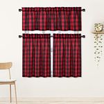 GlowSol Small Curtains for Kitchen Window Farmhouse Curtains Buffalo Plaid Light Filtering Curtains for Bathroom Cafe Window Curtains Rod Pocket, 26"×45", Black/Red