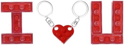 MPK Brick Matching Couple Heart Keychain for Boyfriend Girlfriend Valentines Day Stuff Him Friends Love Set Gifts, Red-heartbeat