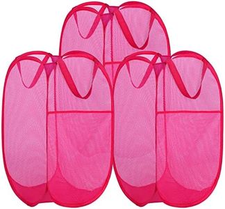 BATTOO Deluxe Strong Mesh Pop up Laundry Hamper Basket with Side Pocket for Laundry Room, Bathroom, Kids Room, College Dorm or Travel 3 Pack Blush