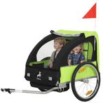 Aosom 2 Seat Bike Trailer for Kids Double Baby Toddler 80lbs Load w/Steel Frame, 5-Point Safety Belts, Universal Bicycle Connect, Reflectors, Red Flag, Waterproof Cover, Green