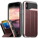 VENA iPhone X/XS Wallet Case, vCommute (Military Grade Drop Protection) Flip Leather Cover Card Slot Holder with Kickstand Designed for Apple iPhone X/XS (5.8"-inch) - Rose Gold