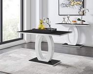 Furniturebox UK Dining Table - White Giovani Dining Table With Black Tempered Glass Tabletop - Contemporary High Gloss And Glass Table (Dining Table Only)