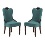 WOODBURY TREE Luxury Sheesham Wood&Premium Velvet Dining Chairs,Hand-Carved Details,High Wingback Quilted Design,Comfy Accent Chairs For Living Room,Bedroom,Or Small Spaces(Set Of 2)(Sea Green)