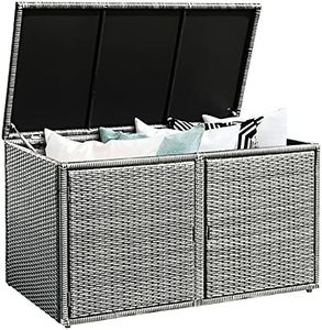 DORTALA Outdoor Storage Box Patio Wicker Storage Bin Deck Box Cabinet w/Steel Frame, Deck Storage Container w/88 Gallon Capacity and Shelf for Toys Furniture Tools in Garden Balcony Porch Yard, Gray