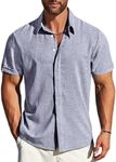 MAPICK Linen Shirts for Men Casual Stylish Button Down Shirt Summer Untucked Short Sleeve Tops Mens Beach Wedding Shirt(Dark Blue Grey,4X-Large)