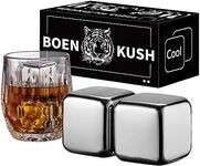 2 Large Whiskey Stones 64 cm³ (4 cu in) - Man Gift Set - Reusable Stainless Steel Metal Ice Sphere Cubes Beverage Chilling Rocks Whiskey Stones for Red Wine, Bar Beer, Scotch, Vodka Drinks - Silver