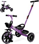 KRIDDO 2-in-1 Toddler Tricycle for Ages 18 Months to 5 Years Old - Extended Push Handle for Effortless Push, Gift Trike for Toddler 3 to 5 Year, Kids Tricycle with Foldable Front Footrest, Purple