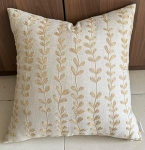 VAGMINE Hand Crafted Embroidered Cotton Square Decorative Accent Throw Pillow Cover - for Master Bedroom, New Home, Anniversary, Farmhouse, Couch, Sofa -Floating Leaves - Natural-Beige, 18x18 Inches