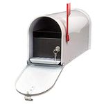 Qualarc E1-MLBX-LKIT-WHT Rust Proof Galvanized Mailbox with Locking Insert, Steel Latch and Red Aluminum Flag, White, 6.5 inch W x 8.75 inch h x 19.75 inch D