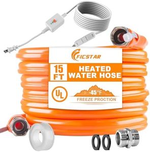 Ficstar 15FT Heated Water Hose for RV, Heated Drinking Water Hose Antifreeze to -45°F, Water Heater Thermostat with Self-regulating Function, 5/8" I.D. with 3/4" GHT Adapter, Lead and BPA Free,No Odor
