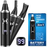 Nose Hair Trimmer for Men,3 in 1 USB Nose Trimmer with LED Display,Painless Dual Edge Blades Nasal Hair Trimmers for Men,Eyebrow Razor Scissors,Ear Facial Hair Remover,IPX7 Waterproof,Easy Cleansing