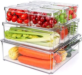 YKIOKE 10 Pack Refrigerator Pantry Organizer Bins, Stackable Fridge Bins with Lids, Clear Plastic Food Storage for Kitchen, Countertops, Cabinets, Fridge, Drinks, Fruits, Vegetable, Cereals