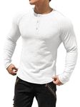 Muhshoiy Men's Cotton Muscle Henley Shirts Slim Fit Long Sleeve T-Shirt Stretchy Casual Stylish Ribbed Tee White L