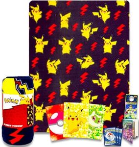 Pokemon Throw Blanket Bundle - Pikachu Kids and Teens Blanket, Pokemon Poster Book, Sticker Activity Book, More for Boys and Girls | Pokemon Blanket Size 40" x 50"