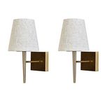 Kaj Hejmo Mid-Century Modern Wall Sconce with Beige Fabric Shade| 1-Light Antique Gold Indoor Wall Lamp Fixture| Hallway Bathroom Vanity Light Sconces Wall Lighting (2-Pack)