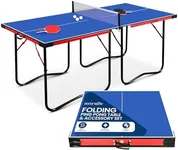 SereneLife Midsize Portable Ping Pong Table Set with Net, Clipper, Post, 2 Paddles, 3 Balls - 6’ x 3’ Foldable Space-Saving Design