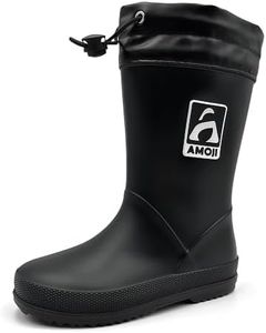 Amoji Kid Rain Boots Boy Mud Rubber Garden Farm Boots Waterproof Rain Shoes YX6517 Black 2.5-3 Big Kid