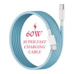 Fast Charging Cable For Samsung Galaxy A35 A55 A05s A15 S24 Tab S10 Plus Ultra S9 S9 FE Plus S8 S7 S6 Lite A9 A8 A7 60W USB C to USB C Charger Cable for Samsung Phone Charger & Galaxy Tablet (BLUE)