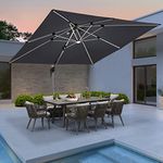 PURPLE LEAF 10 Feet Double Tier Deluxe Solar Powered LED Patio Umbrella Outdoor Market Umbrella Square Offset Hanging Umbrella Garden Umbrella, Grey