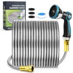 Garden Hose 100FT,OPPSIUE 304 Stainless Steel Water Hose Metal Garden Hose with 10-Mode Nozzle,Heavy Duty Flexible Kink Free Tangle Free, Pet Proof, Puncture Proof for Yard, Outdoor