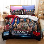 NICHIYOBI World Wrestling Entertainment (WWE) Bed Linen Set with Duvet Cover and Pillowcase, Microfibre, 3D Digital Print, 3-Piece Bedding Set (6, Double, 200 x 200 cm + 80 x 80 cm)