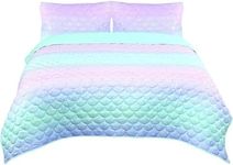 Tadpoles Girls Mermaid Pattern Quilt Set, with 1 Full Size Quilt and 2 Standard Sham, Lightweight, Soft, and Durable, Iridescent Metallic, for Kids, 3-Piece Set - Full