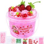 Crystal Slime, Pink Strawberry Clear Jelly Cube Glimmer Crunchy Slime with 8 Add-ins, Stress Relief Toy, Kids Party Favors, Birthday Christmas New Year Easter Gifts for Girls & Boys Age 6 7 8 9 10+