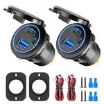 Linkstyle 12V USB Outlet, QC 3.0 USB A & PD USB C Car Charger Socket with ON Off Switch for Car Boat Marine, 2Pack